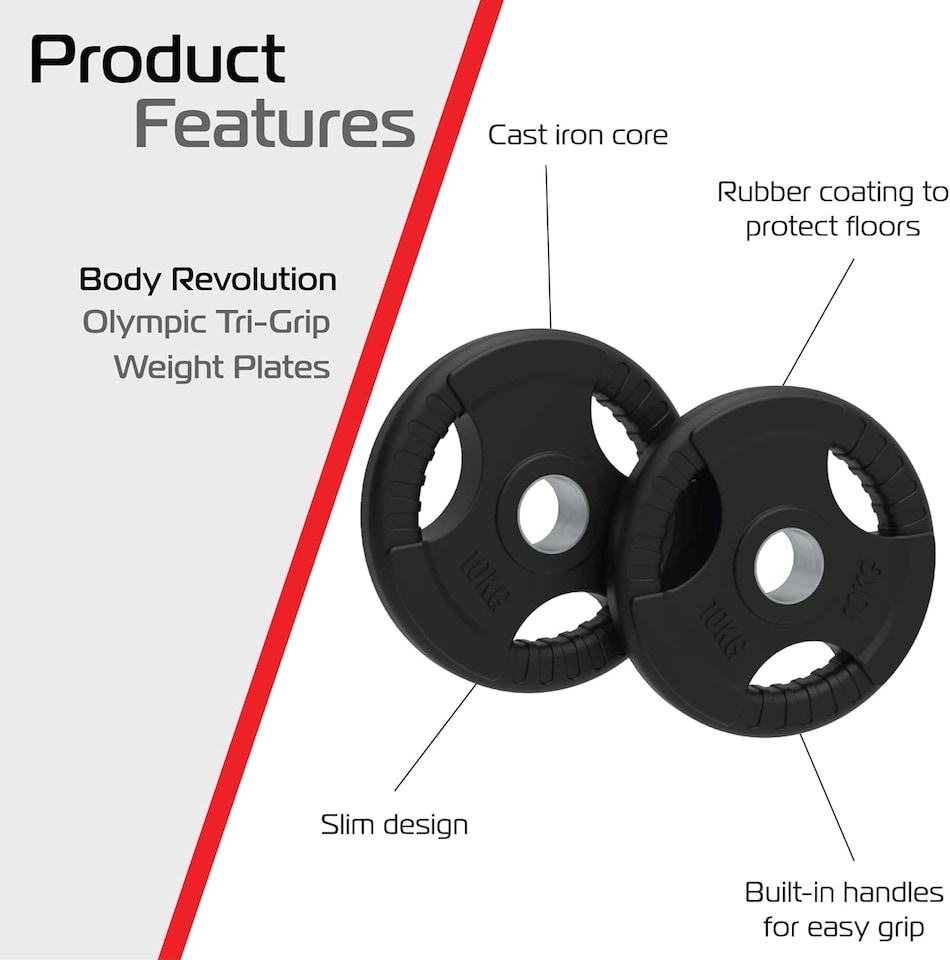 image 1 of Olympic Tri-Grip Rubber Weight Plates Black Pairs Sets 10 kg PAIR