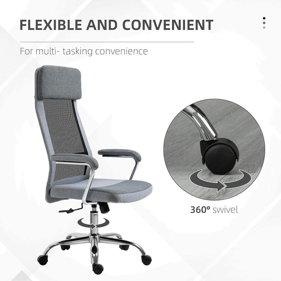 image 1 of Vinsetto Office Chair Mesh High Back Swivel Task Home Desk Chair w/ Arm, Grey