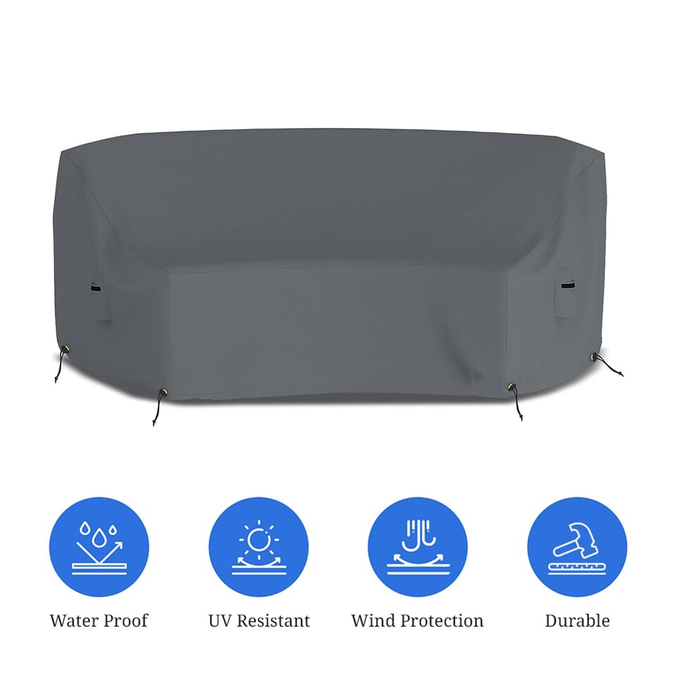 image 1 of Covers&All Curved Outdoor Couch Cover, 1000D Waterproof, UV-Resistant Patio Furniture Cover, 90 in L x 34 in W x 32 in H x 46 in FL, Grey
