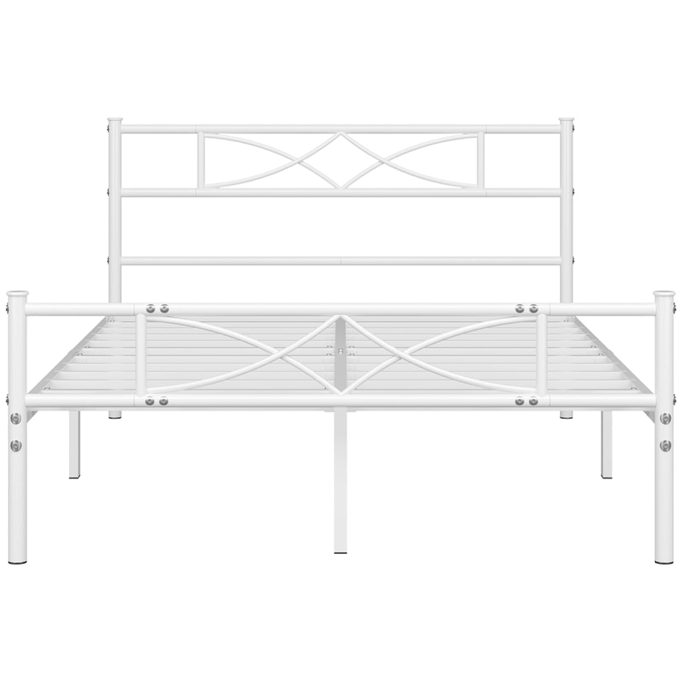image 1 of Yaheetech 4ft6 Double Metal Platform Bed Frame with Headboard | White | Double | 1