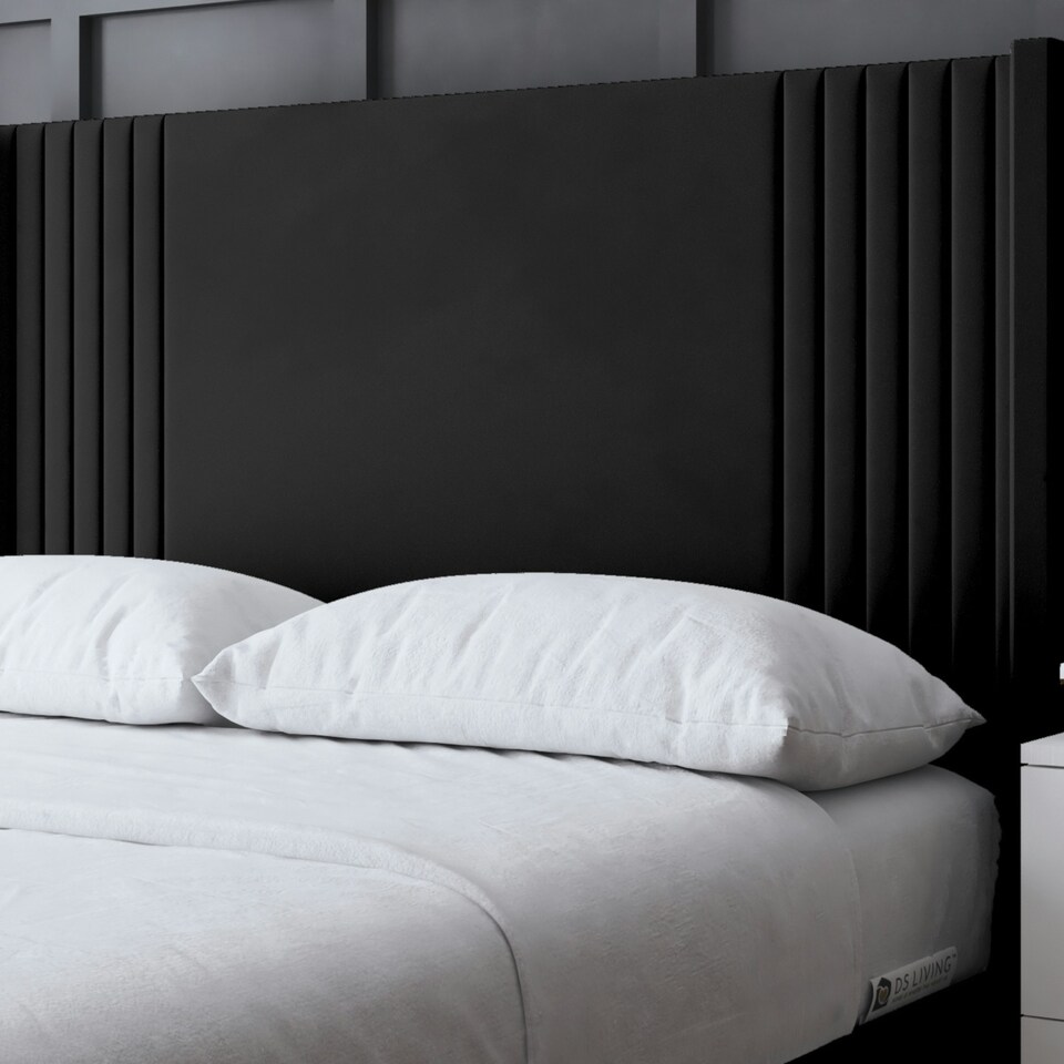 image 1 of Elara Divan Bed with Winged Panel Headboard - Black - Double / 4ft6