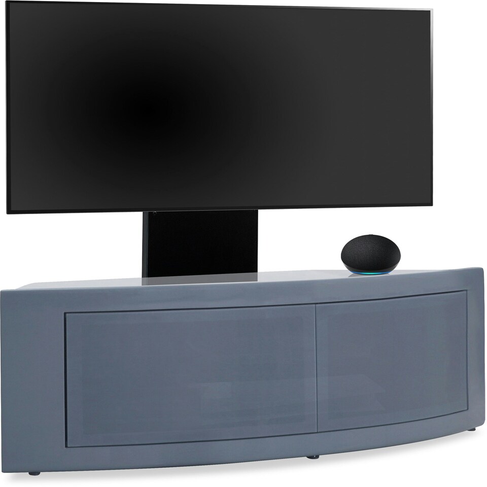 image 1 of Centurion Supports PANGEA Grey Beam-Thru Curved True-Corner 32"-50" TV Cabinet with Mounting Arm Grey