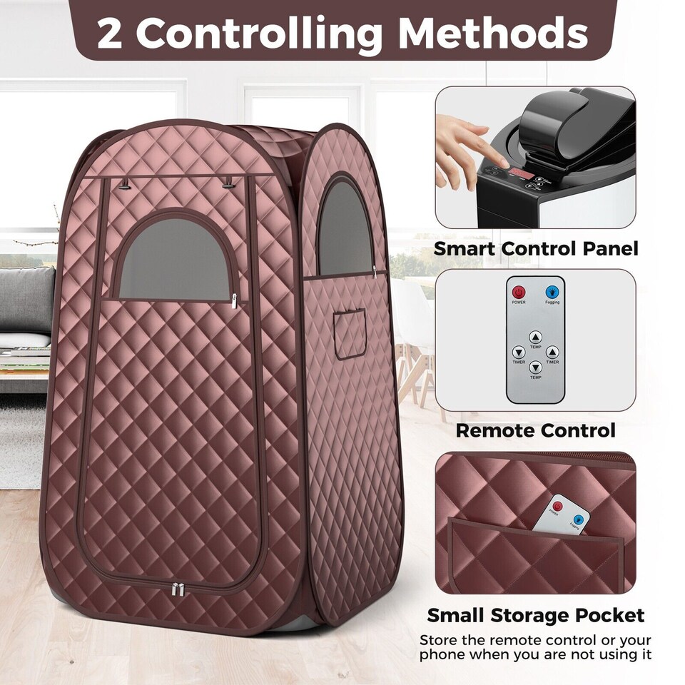 image 1 of COSTWAY Portable Home Sauna Full Body Steam Sauna Tent w/3L Steam Generator