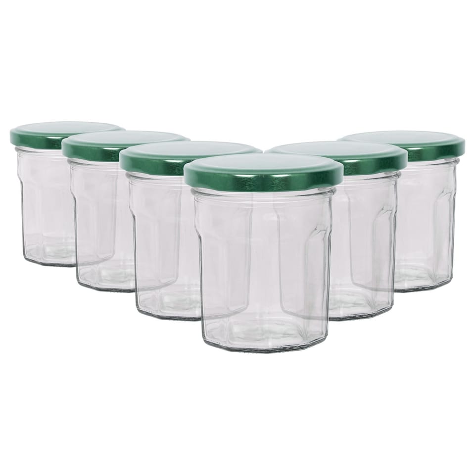 image 1 of Argon Tableware Glass Jam Jars with Green Lids - 150ml - Pack of 6