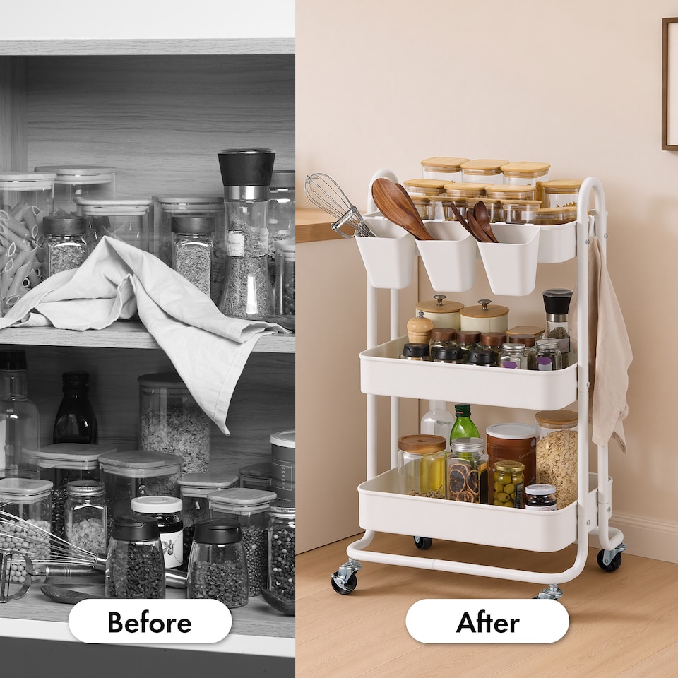 image 1 of Vonhaus Storage Trolley 3 Tier Bathroom & Kitchen Storage