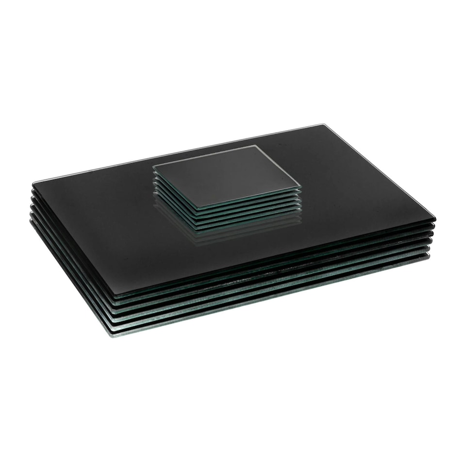 image 1 of Harbour Housewares 12pc Table Set - Black Glass Square Coasters & Placemats - 30 x 20cm Black