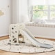 image 2 of AIYAPLAY Foldable Kids Slide with Climber, Basketball Hoop, Cream White