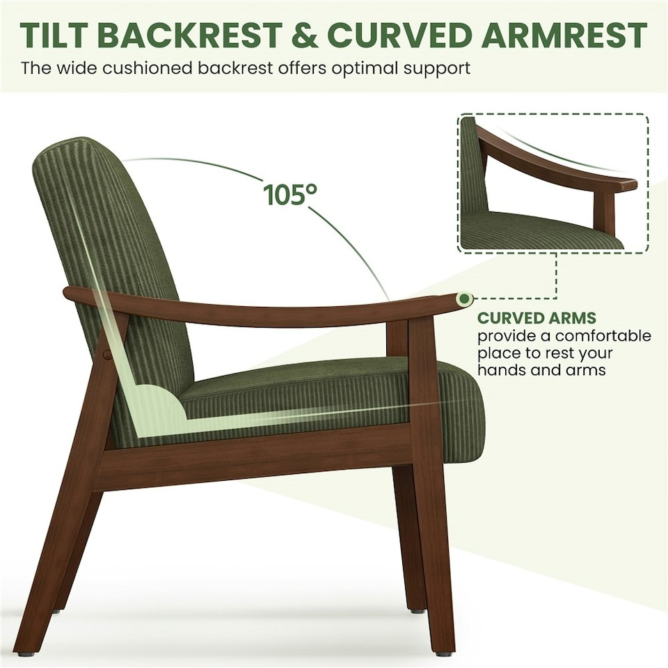 image 1 of Yaheetech Mid-Century Modern Corduroy Fabric Armchair