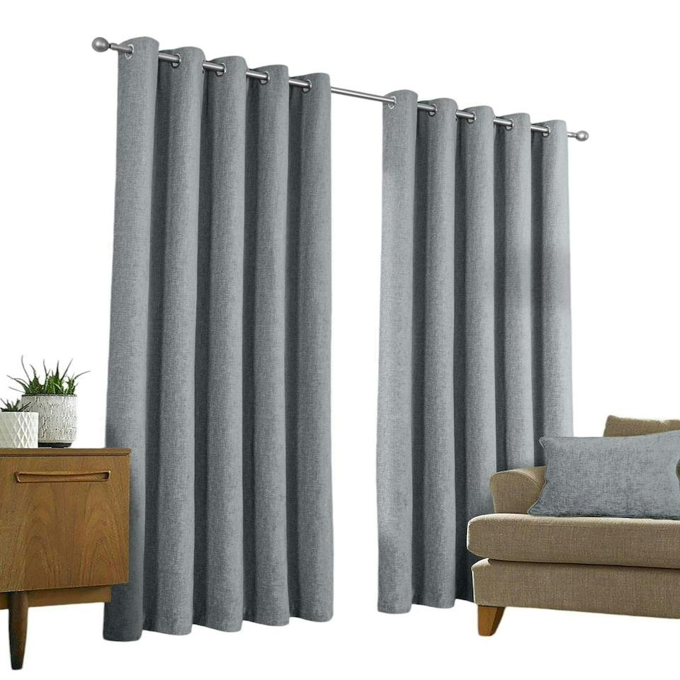 image 1 of Sundour Amberley Eyelet Curtains Grey 46x54" Grey