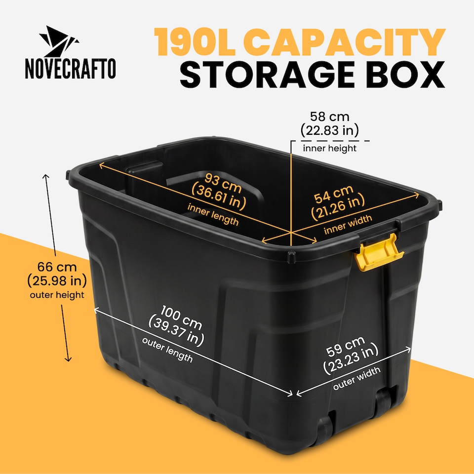 image 1 of 190L Extra Large Storage Box on Wheels with Lid - Heavy-Duty Lockable (Black)
