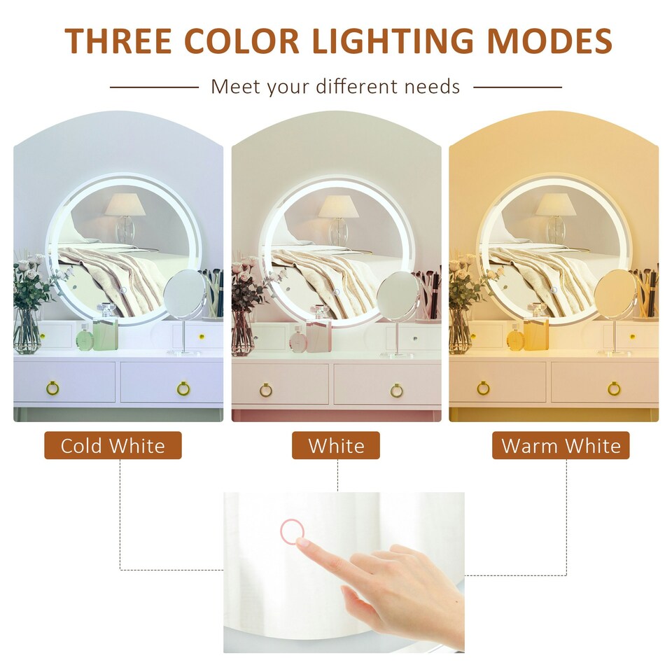 image 1 of HOMCOM Dressing Table Set With LED Mirror, Stool & 4 Drawers Makeup Desk White