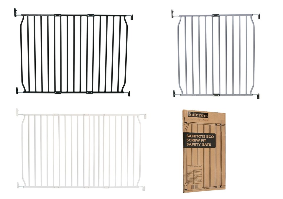 image 1 of Safetots Eco Screw Fit Baby Gate, Grey, 70cm - 80cm,  Stair Gate for Toddler and Baby, Screw Fit Safety Barrier