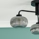 image 3 of ValueLights Amaia Matte Black IP44 3 Way Smoked Ribbed Glass Ceiling Light with LED Bulbs