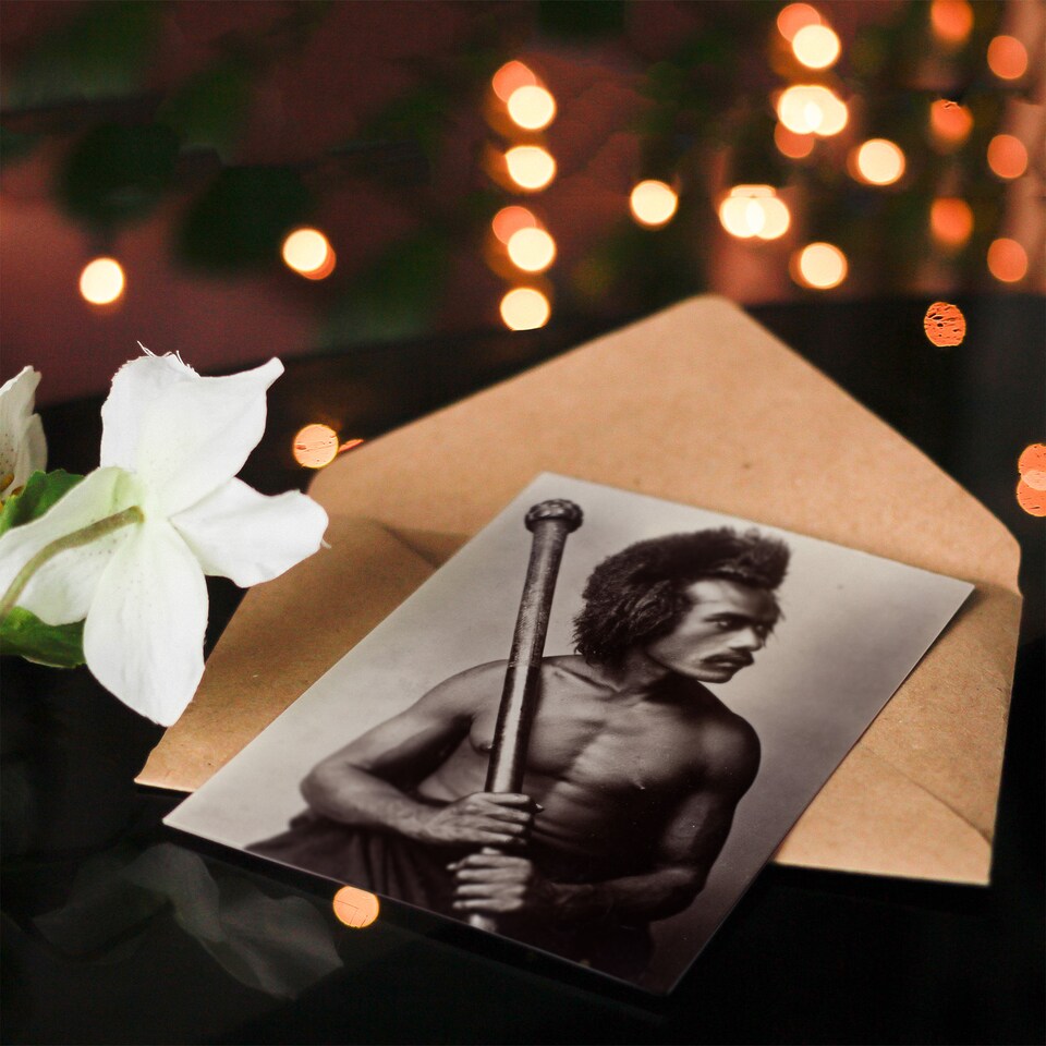 image 1 of Burton Brothers Photograph of a Fijian Warrior Art Greeting Card
