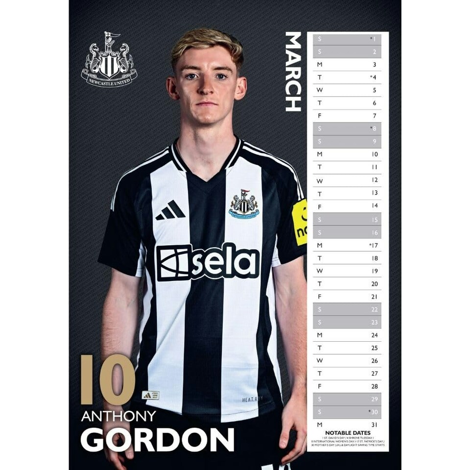 image 1 of Newcastle United FC 2025 A3 Wall Calendar - Multicoloured - One Size