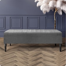 120cm Safar Plain Ottoman Storage Bench -Naples Shoes Bench with Black Turned Wooden Legs - Dark Grey Upholstery Footstool Storage