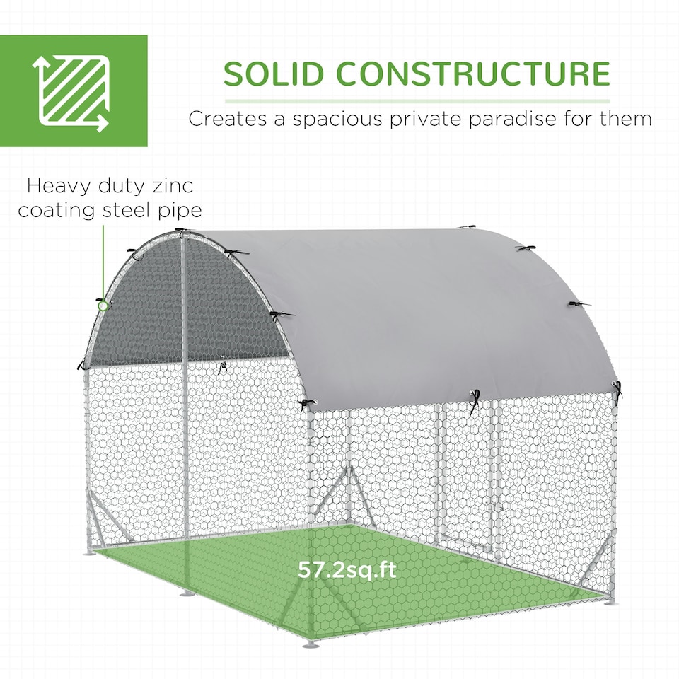 image 1 of PawHut Walk-In Chicken Run Galvanised Chicken Coop w/ Cover 5.7 x 2.8 x 2m