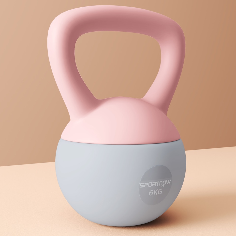 image 1 of (6KG, Pink and Grey) SPORTNOW Soft Home Gym Kettlebell with Non-Slip Handle