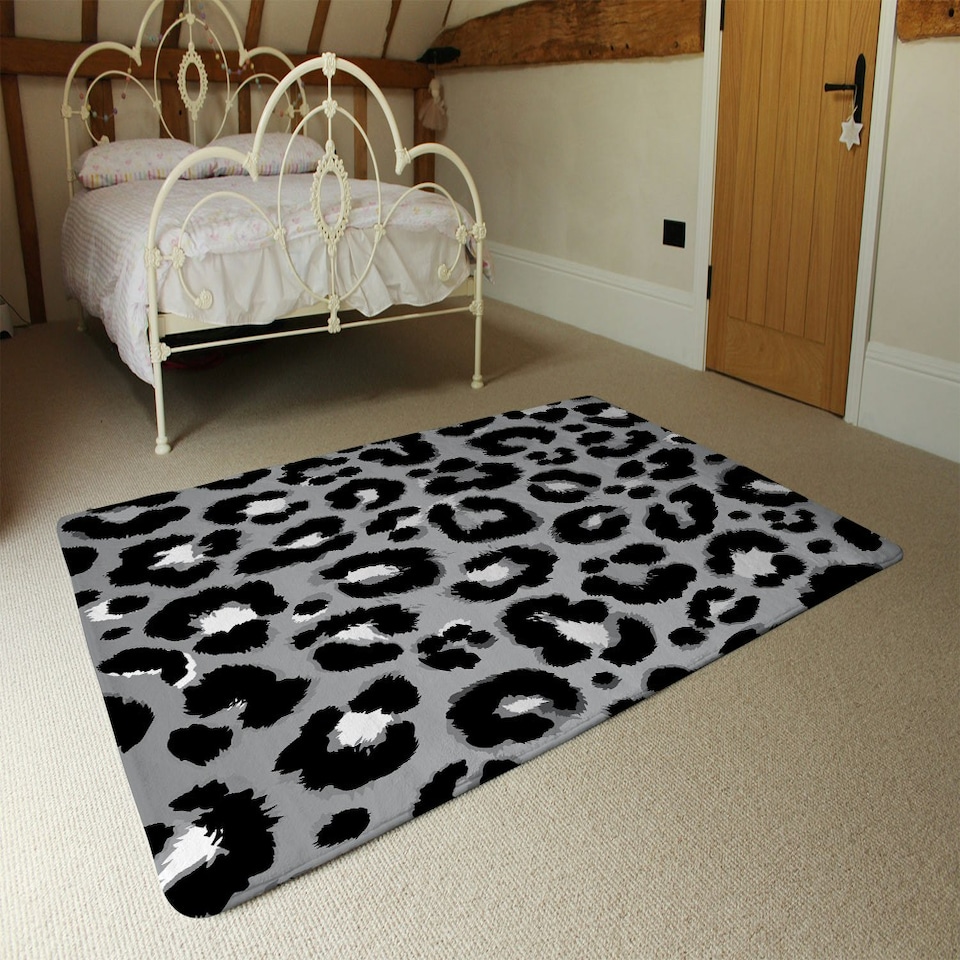image 1 of Silver Leopard Print (Rug) Silver | Large: 140x200cm