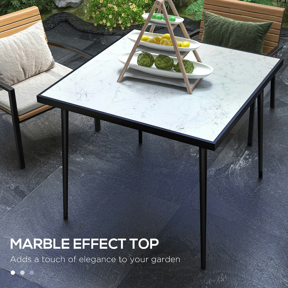 image 1 of Outsunny Outdoor Dining Table for 4 with Marble Tempered Glass Top