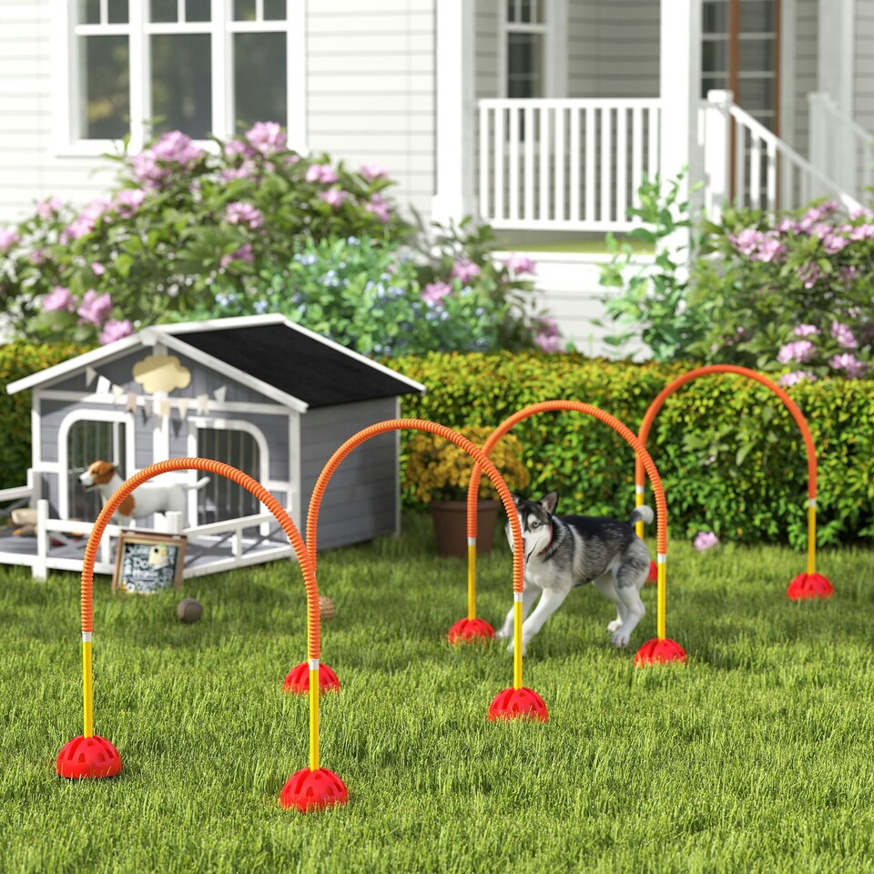 image 1 of PawHut 4-Piece Dog Agility Training Equipment with Bag, Orange