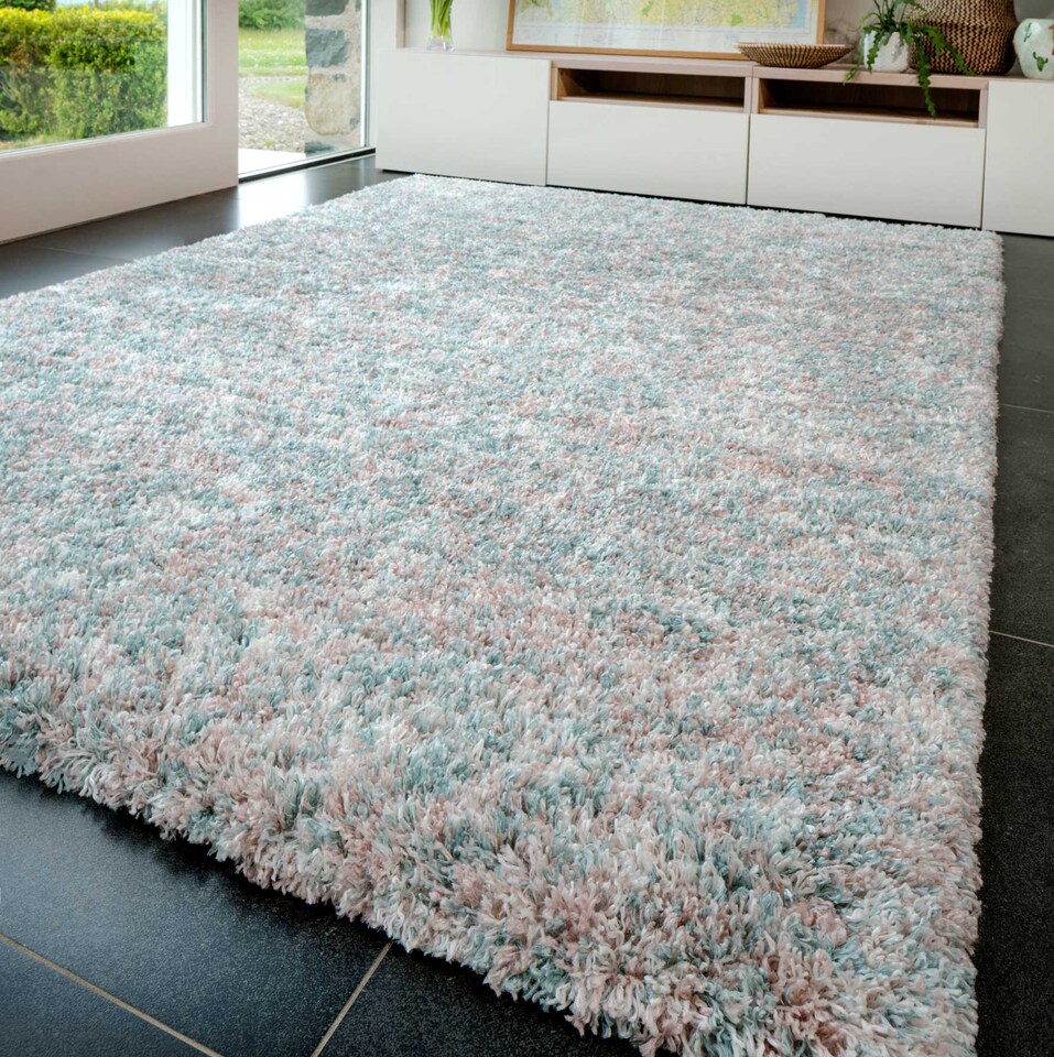 image 1 of KUKOON Soft Mottled Light Blue Shaggy Rug – Cozy Deep Pile Modern Area Carpet for Living Room & Bedroom 60cm x 240cm
