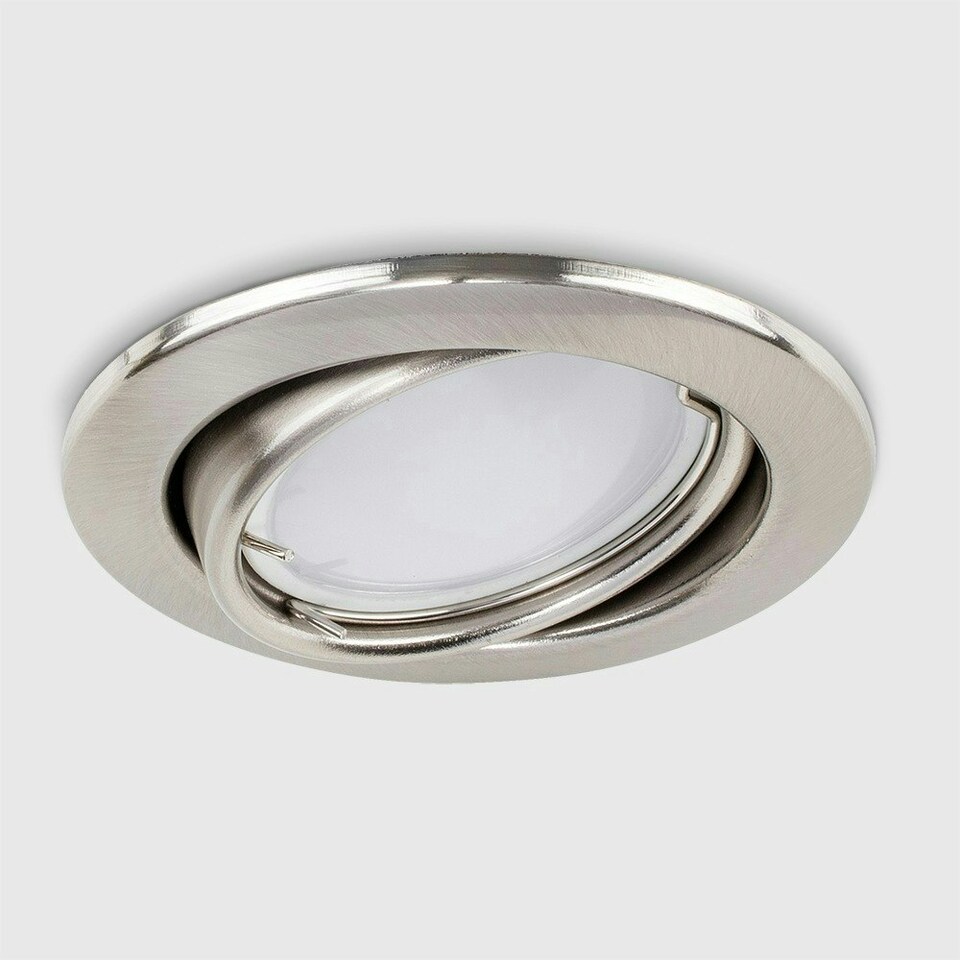 image 1 of ValueLights 6 Pack Fire Rated Brushed Chrome Tiltable GU10 Recessed Ceiling Downlights