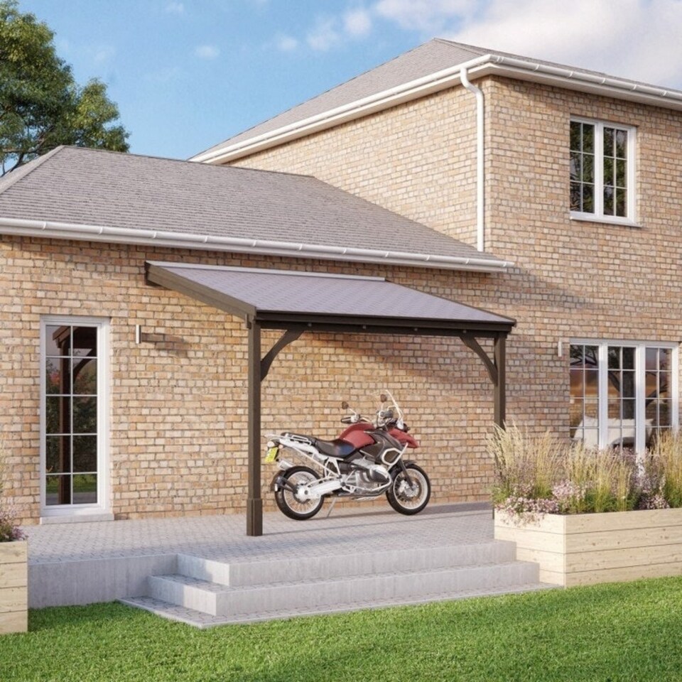 image 1 of Felt Shingle Roof Car Port 2 Post - Wood - L200 x W362 cm - Rustic Brown Brown