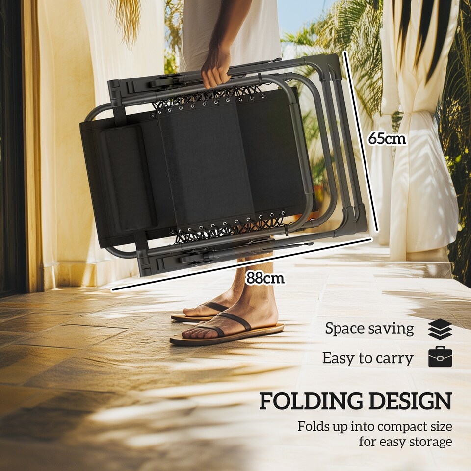 image 1 of Outsunny Zero Gravity Chairs Set of 2, Folding Reclining Garden Chair, Outdoor Sun Lounger with Cushion, Garden Recliner Chairs with Headrest and Cup Phone Holder Tray for Beach, Brown | Brown | Brown