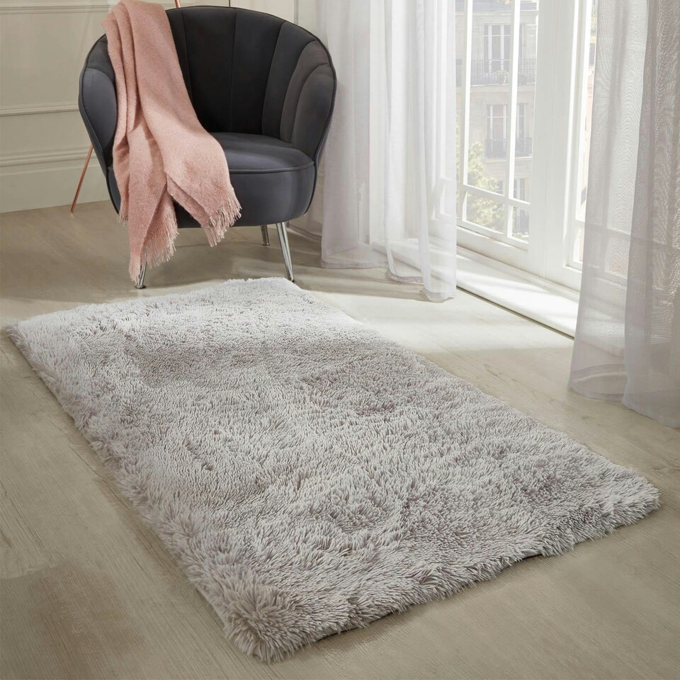 image 1 of OHS Fluffy Rug Anti-Slip Plain Shaggy Floor Mat Runner, 60x150cm - Silver