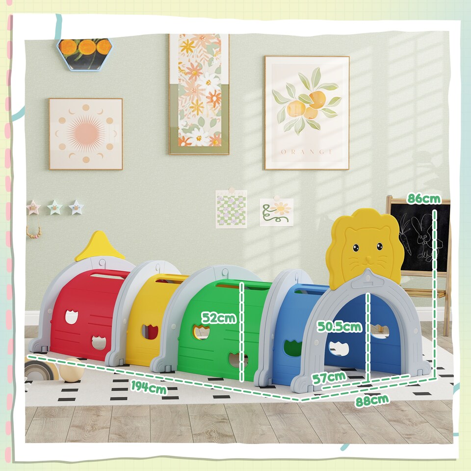 image 1 of AIYAPLAY Kids Play Tunnel for 3-6 Years, Crawl and Climb, Lion Design