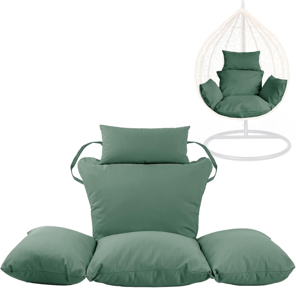 image 1 of Bottle Green Replacement Cushion For Swing Egg Chair, 5 Pieces Water-Resistant Hanging Basket Swing Chair Cushion