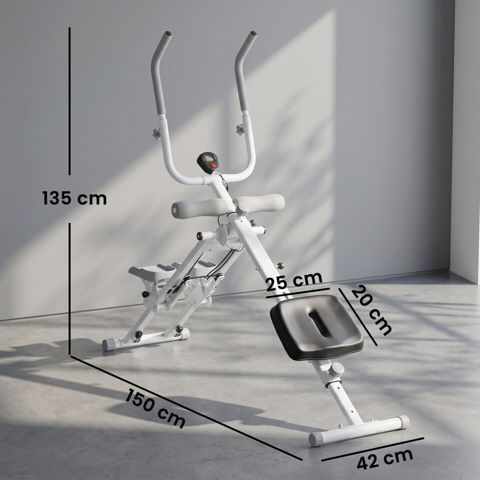 image 1 of SPORTNOW Foldable 2-in-1 Ab Machine and Stair Stepper for Core, White
