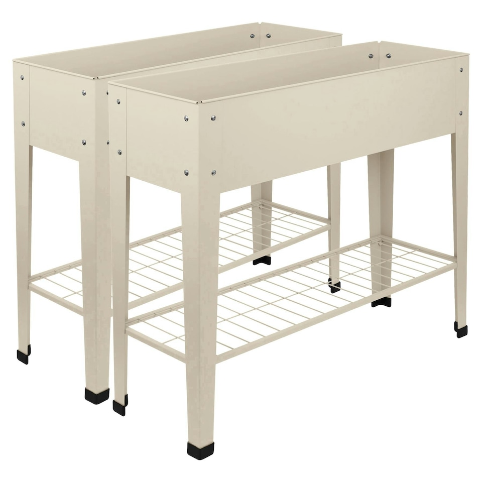 image 1 of Harbour Housewares Elevated Raised Garden Beds with Legs & Storage Shelf - Ivory - Pack of 2 Cream