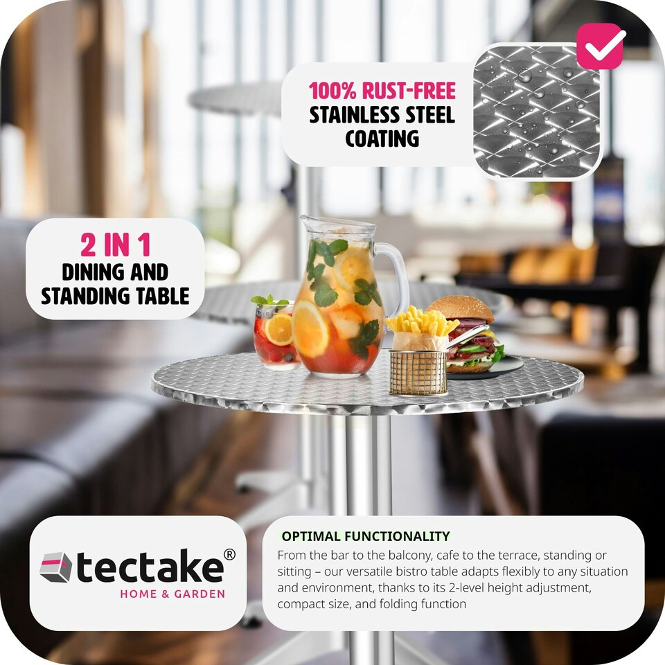 image 1 of Bar Table Aluminium - 60cm tabletop, foldable, height adjustable Grey
