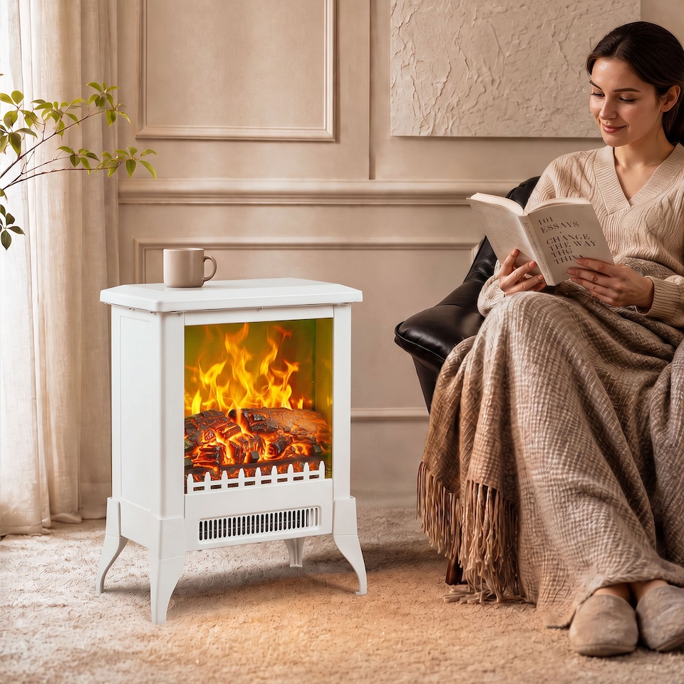 image 1 of HOMCOM Electric Fireplace Stove, Freestanding Fireplace Heater W/ Flame Effect