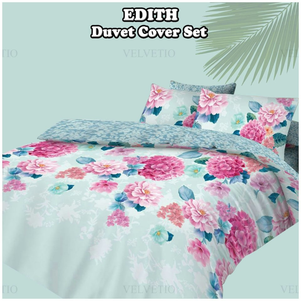 image 1 of VELVETIO Edith Complete Duvet Cover Set with Fitted Sheet Breathable Bedding Quilt Blue | King