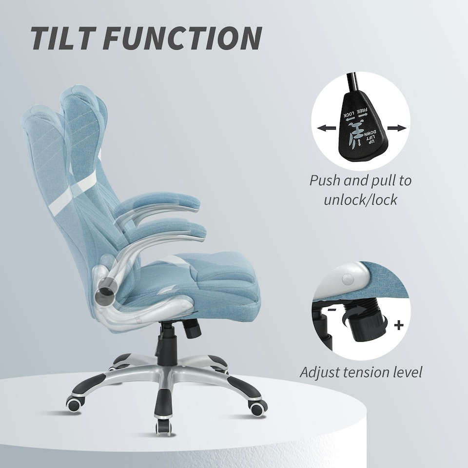 image 1 of Vinsetto Fabric Office Desk Chair w/ Adjustable Height Tilt Function Blue Blue | White accents