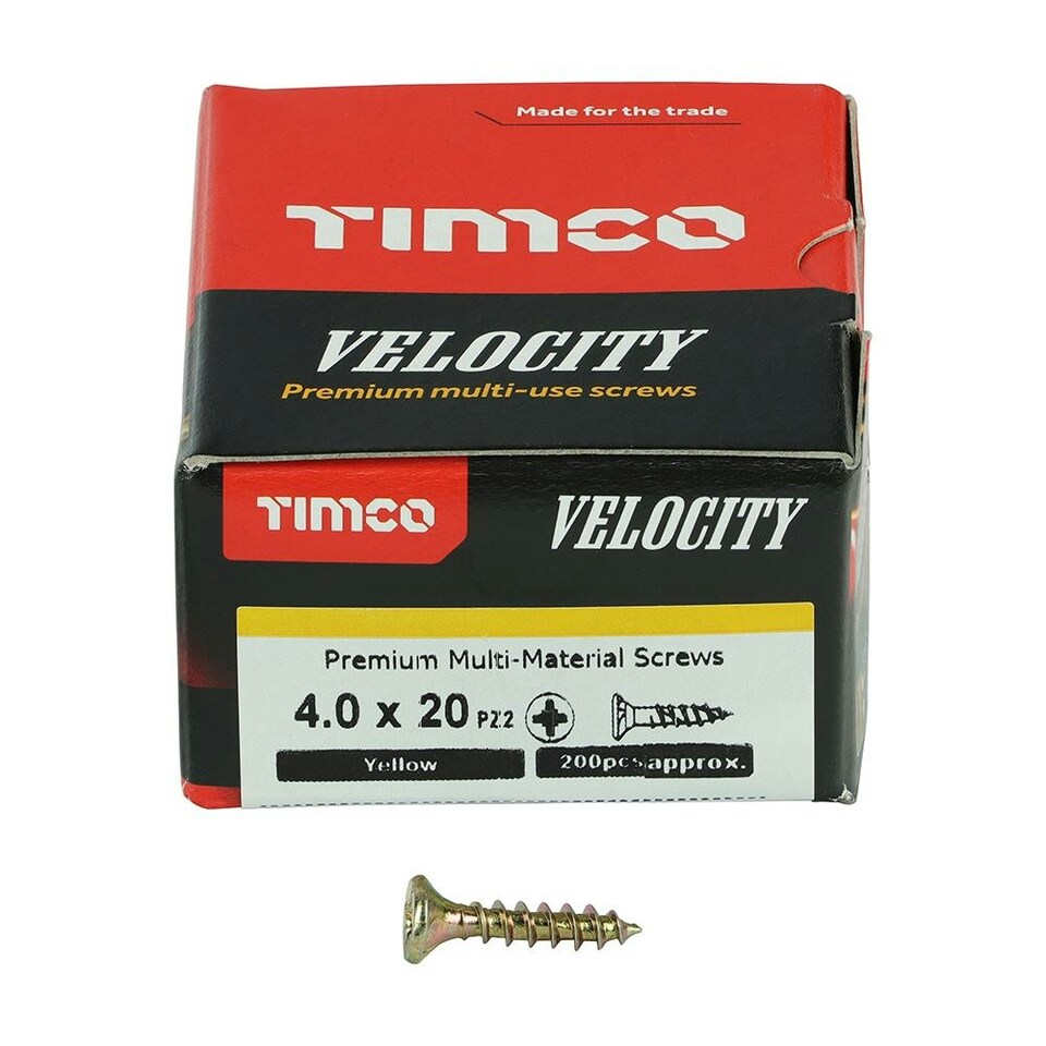 image 1 of Timco - Velocity Premium Multi-Use Screws - PZ - Double Countersunk - Yellow  (Size 4.0 x 20 - 200 Pieces)