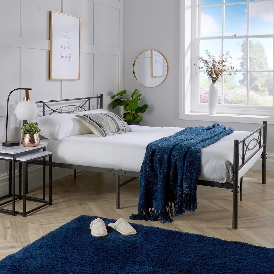image 1 of Matt Dark Grey Metal Frame 4ft Small Double Bedframe Powder Coated