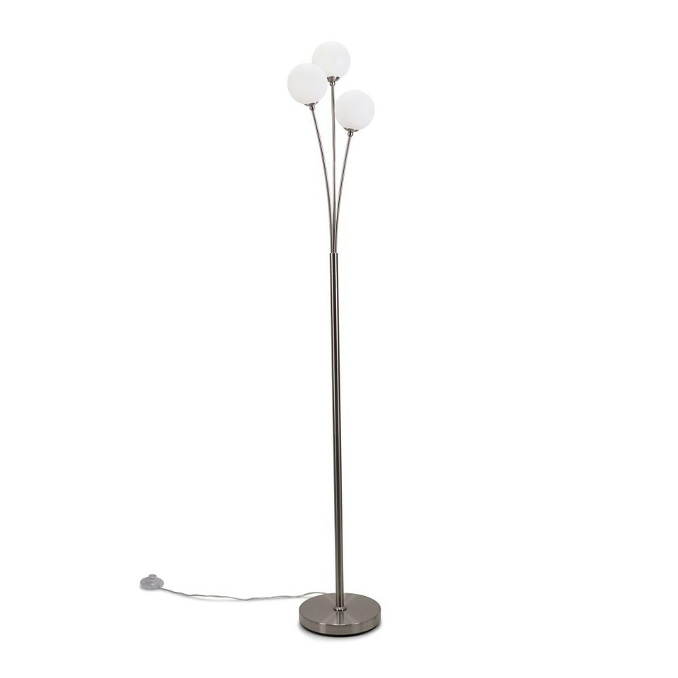image 1 of ValueLights Velika Chrome 3 Arm Opaque Globe Floor Lamp Light with LED Bulbs