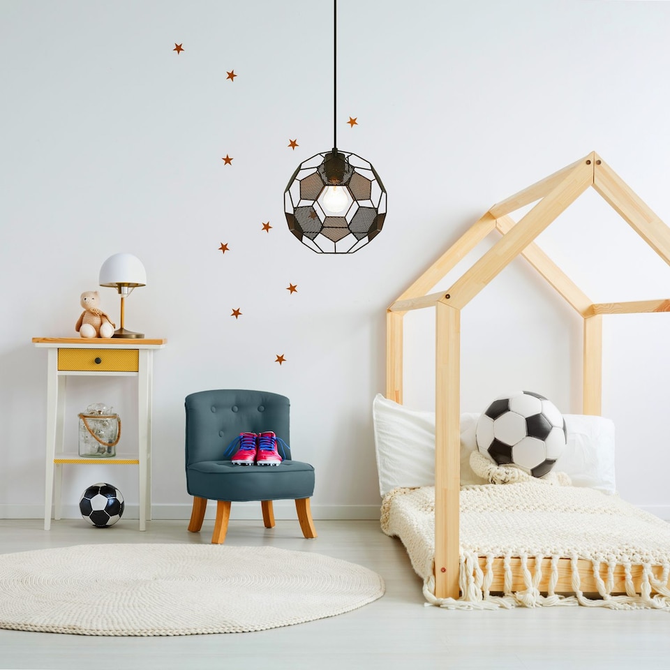 image 1 of Modern Matte Black Football Soccer Pendant Lamp Shade with Laser Cut Holes | Black | Black | 1