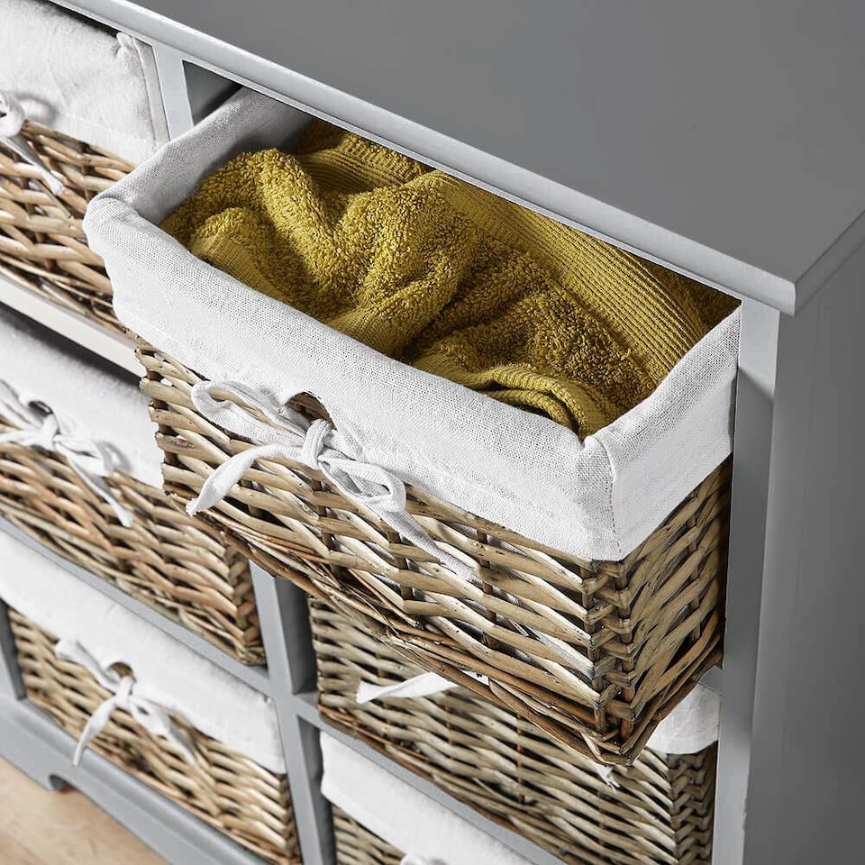image 1 of Chest Of Drawers Hallway Storage Organiser Wooden Wicker Baskets Fully Assembled | Grey
