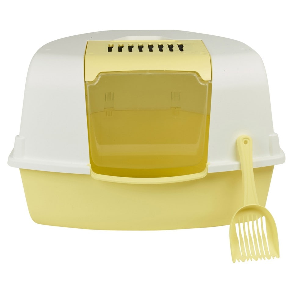 image 1 of Large Cat Corner Litter Tray Hooded Deep Cover Toilet Flap Box with Filter & Scoop | Yellow | Yellow | 1