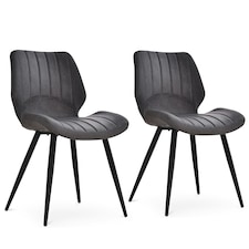 HOMCOM Set of 2 PU Leather Dining Chair Moulded Seats Steel Frame Grey