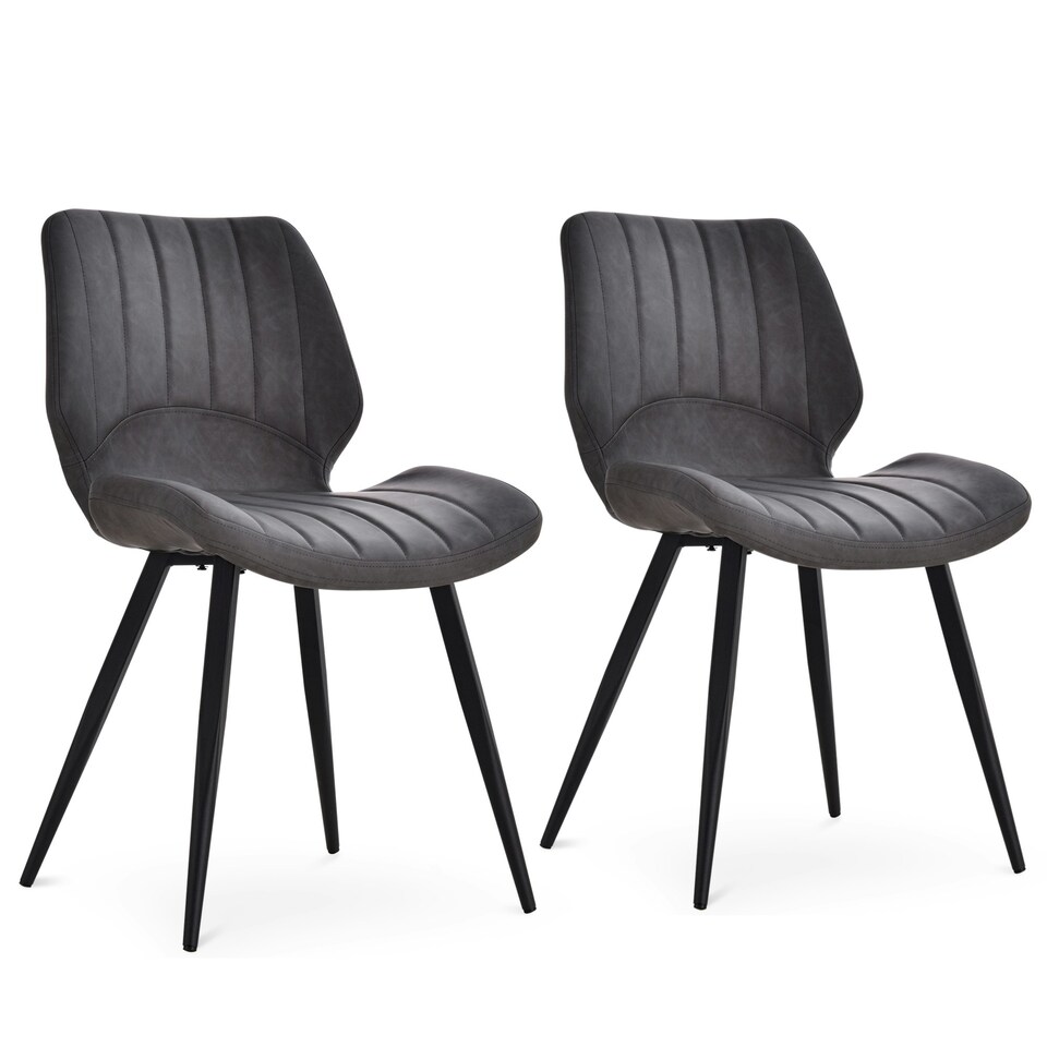 image 1 of HOMCOM Set of 2 PU Leather Dining Chair Moulded Seats Steel Frame Grey