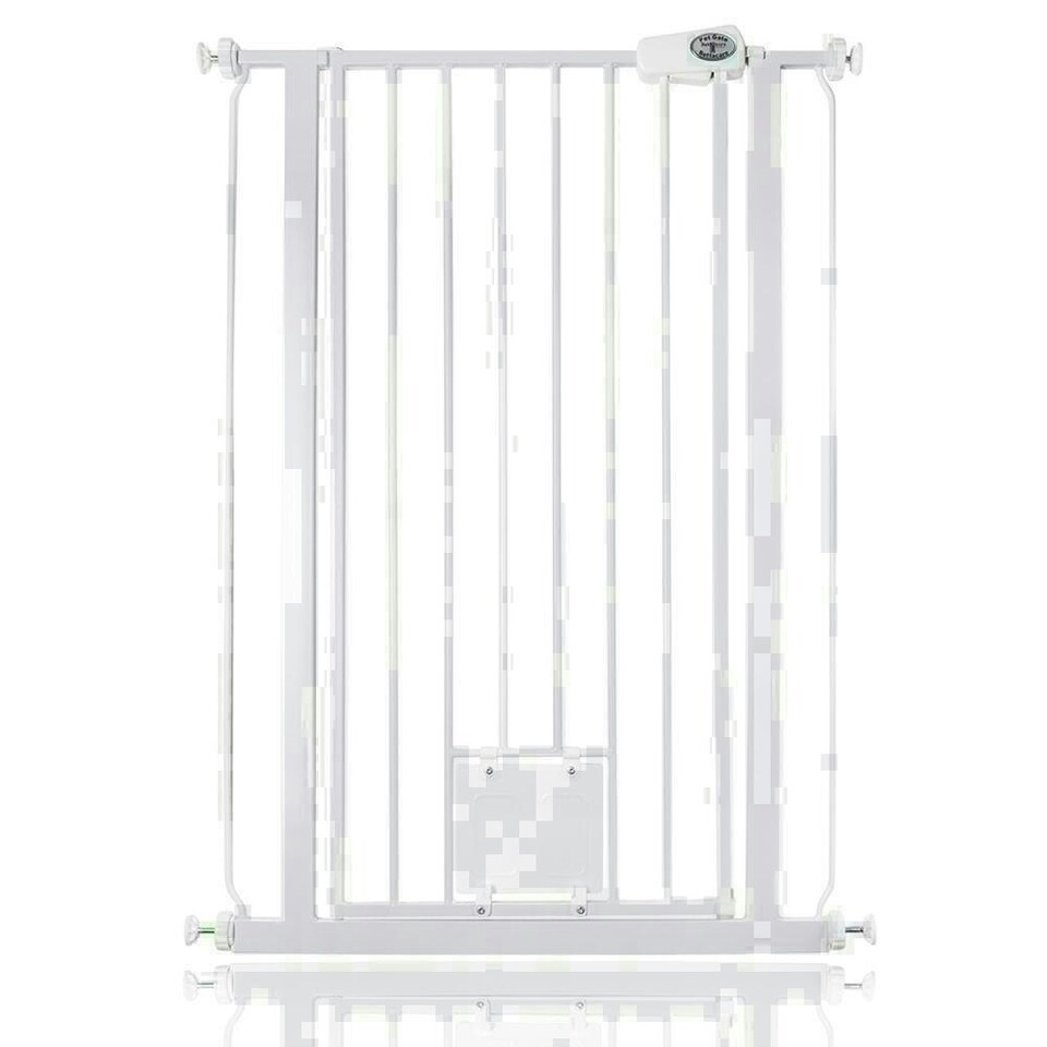 image 1 of Bettacare Pet Gate with Lockable Cat Flap, 75cm - 84cm, White, 104cm in Height