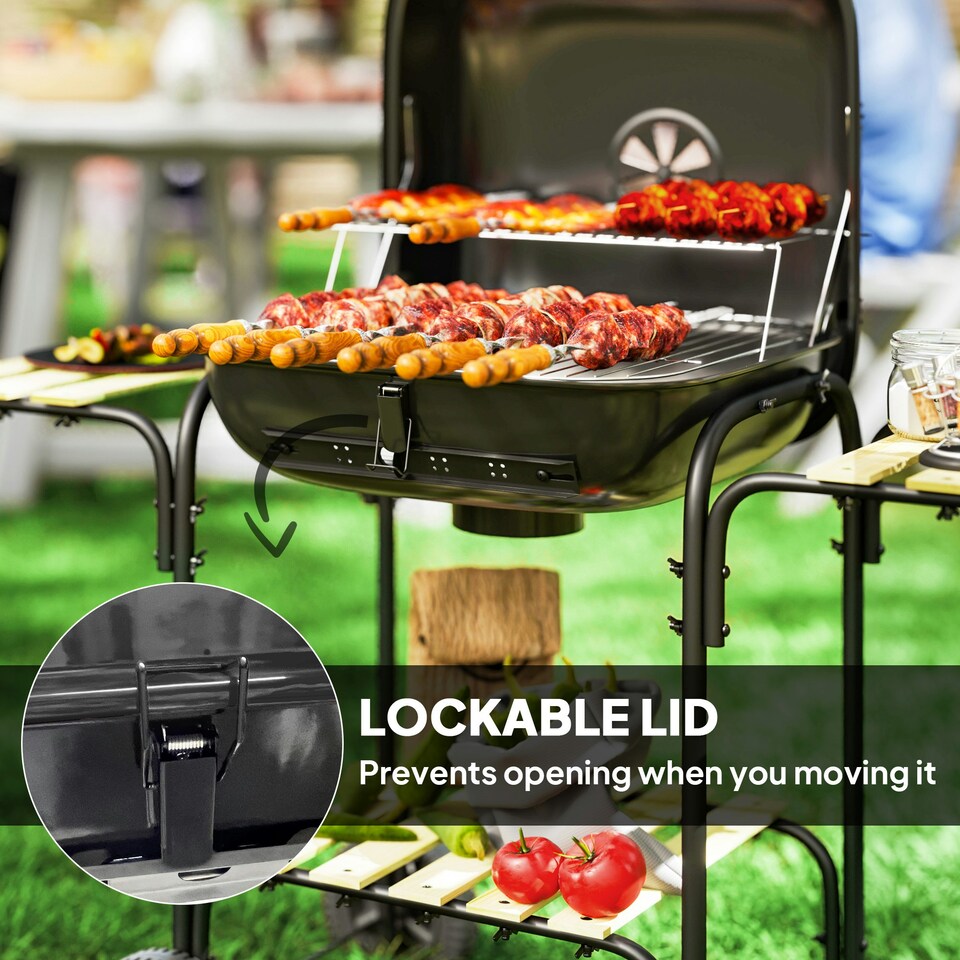 image 1 of Outsunny Charcoal Barbecue Grill Portable BBQ with Lockable Lid, Vent, Black