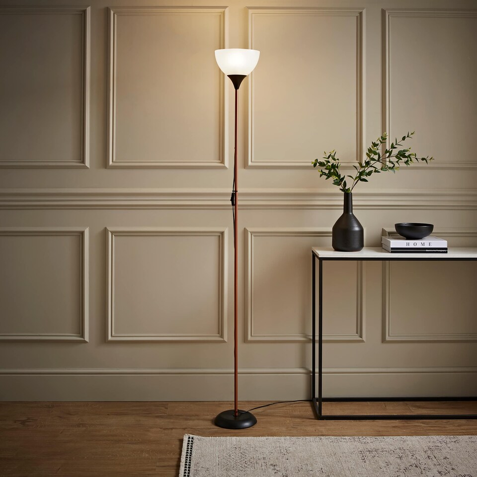 image 1 of ValueLights Dalby Copper & Black Uplighter Floor Lamp White Shade & Bulb | Copper