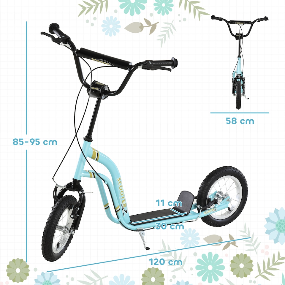 image 1 of HOMCOM Kids Scooter, Teen Push Scooter with Big Wheels, 85-95cm Adjustable Handlebar Height, Dual Brakes, for Ages 5+ Years | Blue | Blue | 120L x 58W x 85-95H cm